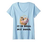 Mujer Bonita Cesta Cristiana con Gatitos de It Is Well with My Soul Camiseta Cuello V