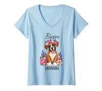 Mujer Bonita Corona con Forma de Cachorro, diseño Floral, diseño de Abuelita Tipo bóxer Camiseta Cuello V
