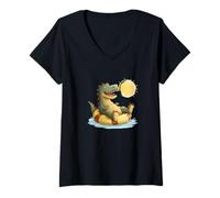 Mujer Bonita Fiesta de Dinosaurios en la Piscina para Vacaciones Divertidas con Dinosaurios Camiseta Cuello V
