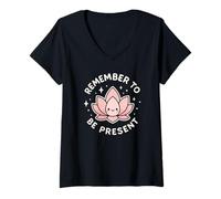 Mujer Bonita Flor de atención Plena Recuerda Estar Presente Camiseta Cuello V