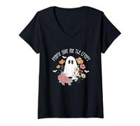 Mujer Bonita Flor Fantasma de Halloween de People Give Me The Creeps Camiseta Cuello V