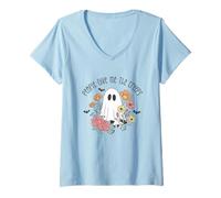 Mujer Bonita Flor Fantasma de Halloween de People Give Me The Creeps Camiseta Cuello V