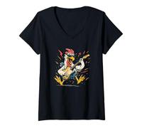 Mujer Bonita Guitarra de Pollo rodante para los Amantes del Rock'n Roll Camiseta Cuello V