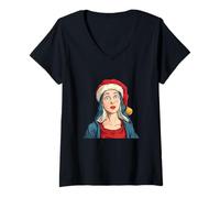 Mujer Bonita María de Nazaret en Navidad Busca Amantes de los Sombreros de Papá Noel Camiseta Cuello V