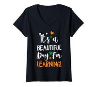 Mujer Bonita positividad para Profesores: un Hermoso día Retro para Aprender Camiseta Cuello V