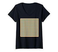 Mujer Bonito, amarillo y verde, patrón de pata de gallo, pata de gallo Camiseta Cuello V