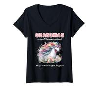 Mujer Bonito bojo floral con forma de abuela, amante de los unicornios, haz que la magia suceda Camiseta Cuello V