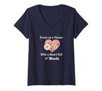 Mujer Bonito como un corazón de Flores Lleno de Malas Hierbas gráfico Divertido Camiseta Cuello V