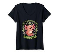 Mujer Bonito diseño con Texto en inglés Just A Girl Who Loves Axolotls Camiseta Cuello V
