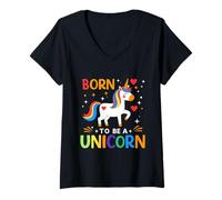 Mujer Bonito diseño de arcoíris Nacido para ser un Unicornio Camiseta Cuello V