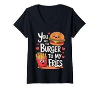 Mujer Bonito diseño de Comida de You Are The Burger To My Fries Camiseta Cuello V