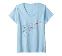 Mujer Bonito diseño de corazón de San Valentín para Mujer, diseño Floral de Diente de león Camiseta Cuello V