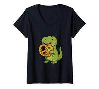 Mujer Bonito diseño de Dinosaurio con Dibujos Animados Camiseta Cuello V