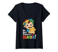 Mujer Bonito diseño de dragón barbudo para los amantes de los lagartos Camiseta Cuello V