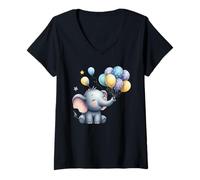 Mujer Bonito diseño de Elefante sosteniendo Globos de Lunares Camiseta Cuello V