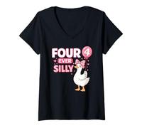 Mujer Bonito diseño de Ganso de Four Ever Silly para niña Que Cumple 4 años Camiseta Cuello V