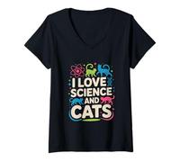 Mujer Bonito diseño de I Love Science and Cats Camiseta Cuello V