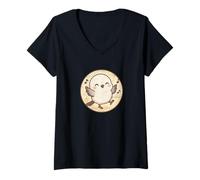 Mujer Bonito diseño de pájaro Shima Enaga Japanese Snow Fairy Camiseta Cuello V