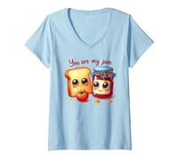 Mujer Bonito diseño de Pareja Dulce de Manzana de Mermelada de Tostada Camiseta Cuello V