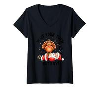 Mujer Bonito diseño de Pavo de Acción de Gracias | Wait Your Turn Fat Boy Camiseta Cuello V
