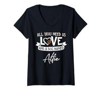 Mujer Bonito diseño de perro llamado Alfie para mujeres y hombres Camiseta Cuello V