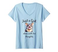 Mujer Bonito diseño de zarigüeya, solo una chica sola con sus pensamientos Camiseta Cuello V