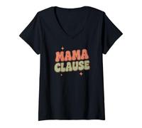 Mujer Bonito diseño navideño de mamá cláusula de Estrellas Camiseta Cuello V