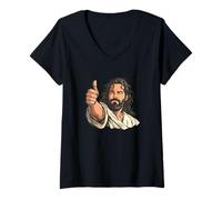Mujer Bonito Disfraz de Jesucristo Pulgar hacia Arriba Camiseta Cuello V
