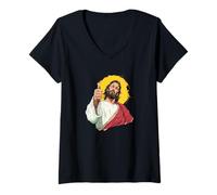 Mujer Bonito Disfraz de Jesús con Pulgar hacia Arriba Camiseta Cuello V