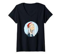 Mujer Bonito Disfraz de María de Nazaret con Sombrero de Navidad Camiseta Cuello V