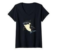 Mujer Bonito disfraz de orca con gafas de sol para adultos y niños Camiseta Cuello V