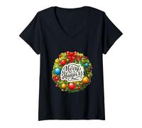 Mujer Bonito Disfraz de Resaca Feliz para los Amantes de Las Coronas de Navidad Camiseta Cuello V