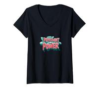 Mujer Bonito Emblema de Poder de Menta Camiseta Cuello V