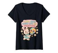 Mujer Bonito gráfico de Caos de Conejo con Arte Colorido de Actitud Camiseta Cuello V