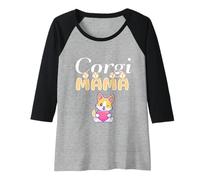 Mujer Bonito gráfico de Corgi Mama con Dibujos Animados y Amante de los Cachorros Camiseta Manga Raglan