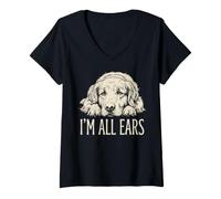 Mujer Bonito gráfico de I'm All Ears, Divertido y Adorable Perro Golden Retriever Camiseta Cuello V