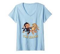 Mujer Bonito gráfico de Monkey Punch Baby The Brave Camiseta Cuello V