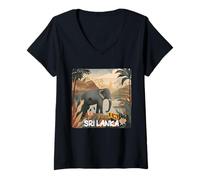 Mujer Bonito gráfico de Naturaleza de Sri Lanka con Elefante Camiseta Cuello V