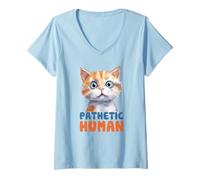 Mujer Bonito gráfico Humano patético de Gato Camiseta Cuello V