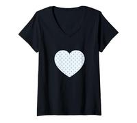 Mujer Bonito gráfico minimalista con patrón de lunares azules y gris pastel Camiseta Cuello V