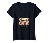 Mujer Bonito Grunge Cutie Discurso para una Dulce Mirada Camiseta Cuello V