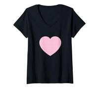 Mujer Bonito patrón de corazón rosa claro minimalista Camiseta Cuello V