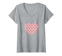 Mujer Bonito patrón de frutas de cerezo rosa Amor gráfico minimalista Camiseta Cuello V