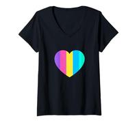 Mujer Bonito patrón de rayas brillante colorido tema minimalista Camiseta Cuello V