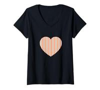 Mujer Bonito patrón de rayas naranjas y blancas minimalista Camiseta Cuello V
