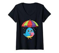 Mujer Bonito Regalo gráfico de pájaro Debajo del Paraguas para Hombres, Mujeres y niños Camiseta Cuello V