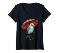 Mujer Bonito Regalo gráfico de pájaro Debajo del Paraguas para Hombres, Mujeres y niños Camiseta Cuello V