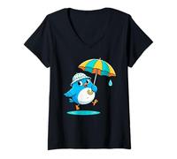 Mujer Bonito Regalo gráfico de pájaro Debajo del Paraguas para Hombres, Mujeres y niños Camiseta Cuello V