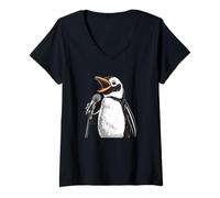 Mujer Bonito Traje de pingüino de Karaoke para niños y niñas Camiseta Cuello V
