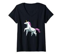 Mujer Bonito Unicornio De Origami De Japón Camiseta Cuello V